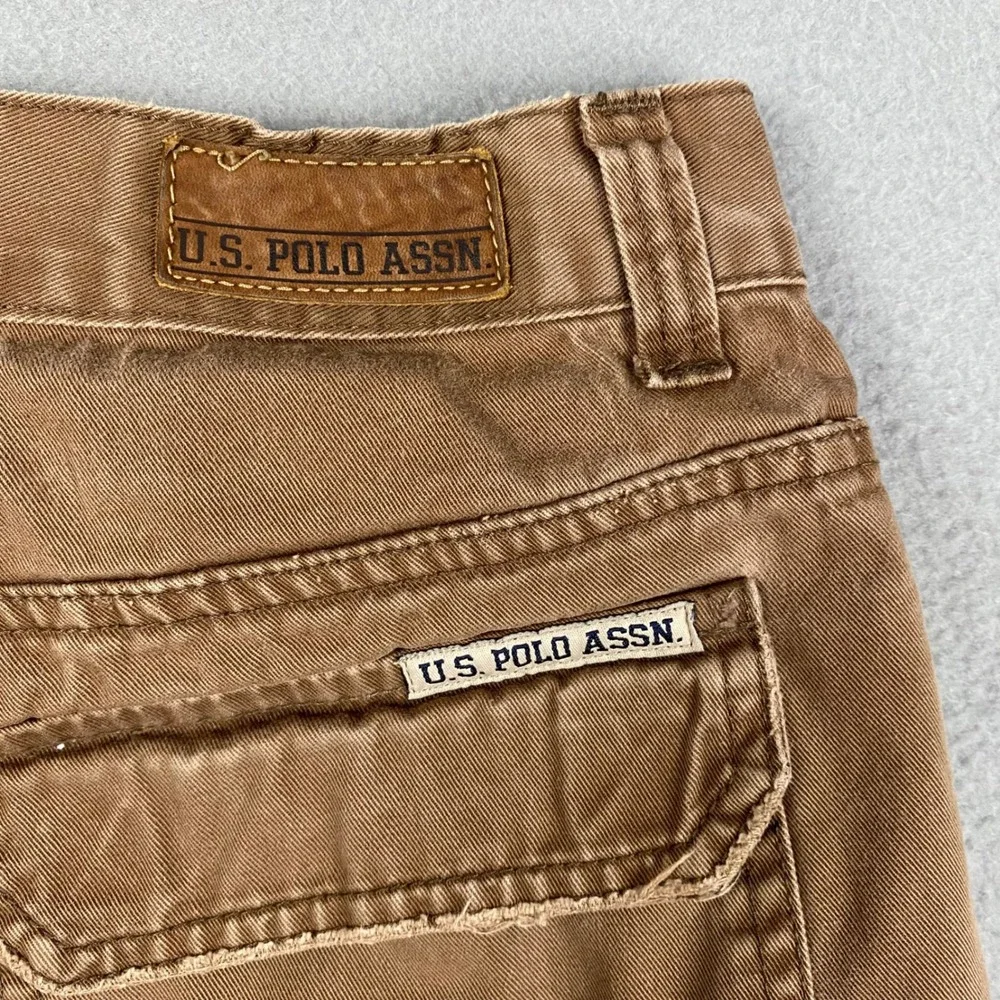US Polo Assn Heritage Mens Cargo Shorts Tan‎ Size 31 Cotton Utility Pocket Y2K